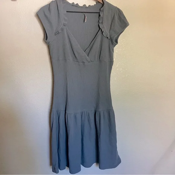 Free People Light Blue Waffle Knit Dress Size M - Picture 1 of 6